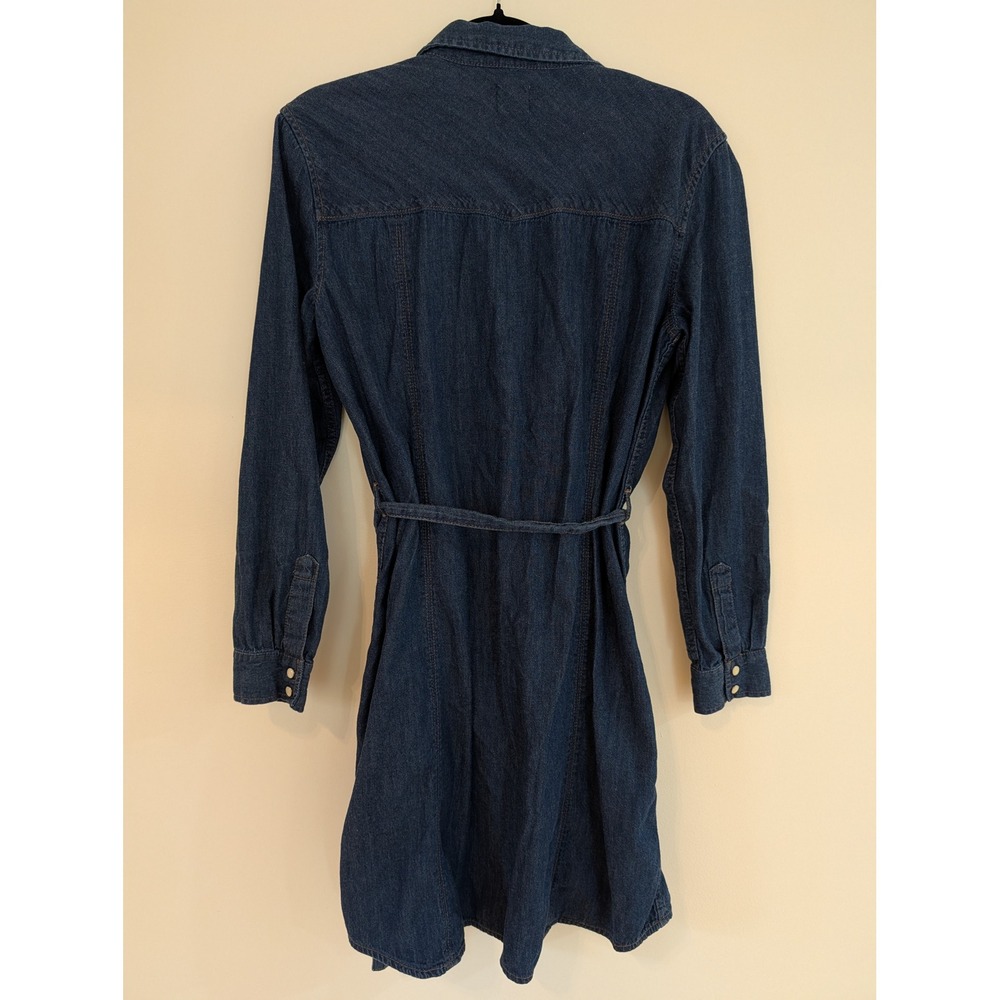 Gap 1969 Womens Blue Denim Western Pearl Snap Shirt Dress Size L Tie Waist Belt - Picture 2 of 9